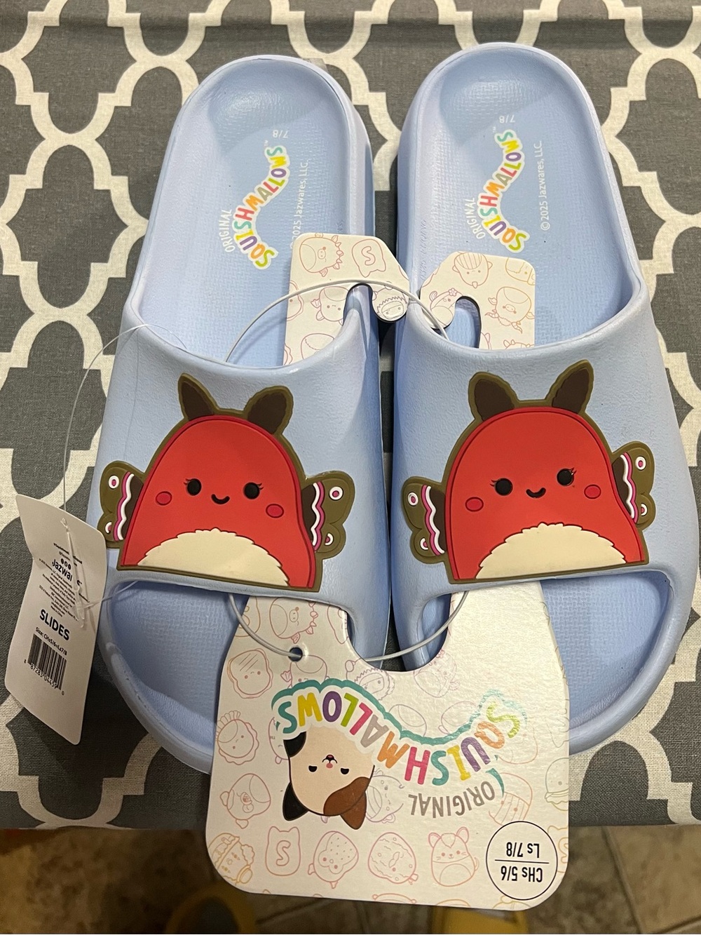 Squishmallows Light Blue Slides with Red Character Accent